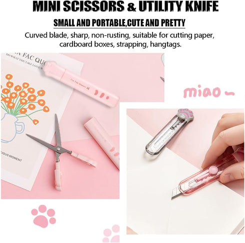 Cute School Supplies, Japanese Stationery Birthday Gifts, Includes Mini Scissors, Utility Knife, Ruler, Eraser,