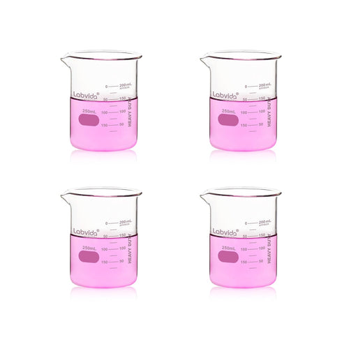 4pcs 250ml Upgraded Thick Glass Beakers, Griffin Low Form Beaker Set with Double Scale