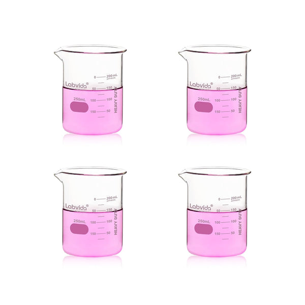 4pcs 250ml Upgraded Thick Glass Beakers, Griffin Low Form Beaker Set with Double Scale