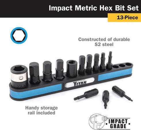 Titan Tools 16038 13-Piece Metric Impact Grade Hex Bit Set by Titan