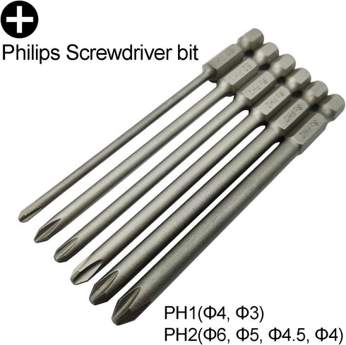 Long Slotted Head and Cross Phillips Screwdriver Bit Sets, 10Pcs with 1/4 Inch Hex Shank, 4 Inch Length