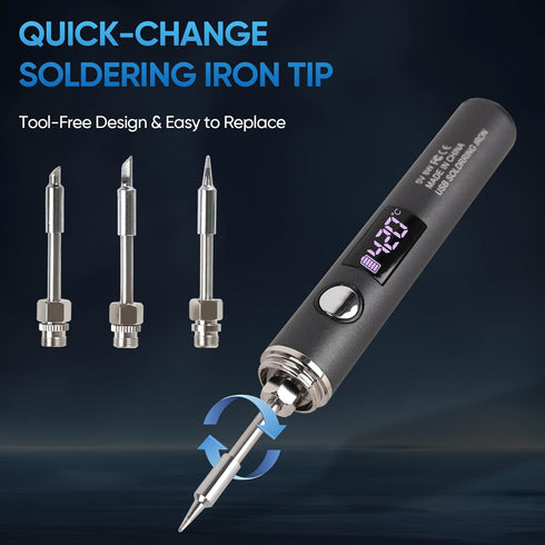 Larlarsa 3 Cordless Soldering Iron Kit, Rechargeable USB-C Soldering Pen with OLED Screen, Portable Battery Powered