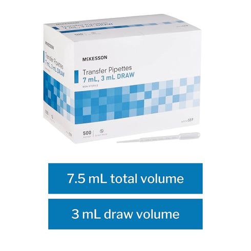 McKesson Transfer Pipette, Non-Sterile, 7 mL Capacity, 0.5 mL to 3 mL Graduation Increments, 500 Count, 1 Pack