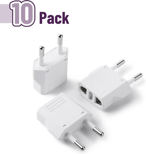 Bates- European Travel Plug Adapter, 10 Pack, European Plug Adapter, US to Europe Plug Adapter, Adapter for Europe Plug, US to EU Plug Adapter, Travel Adapter Europe, Plug Adapter Europe