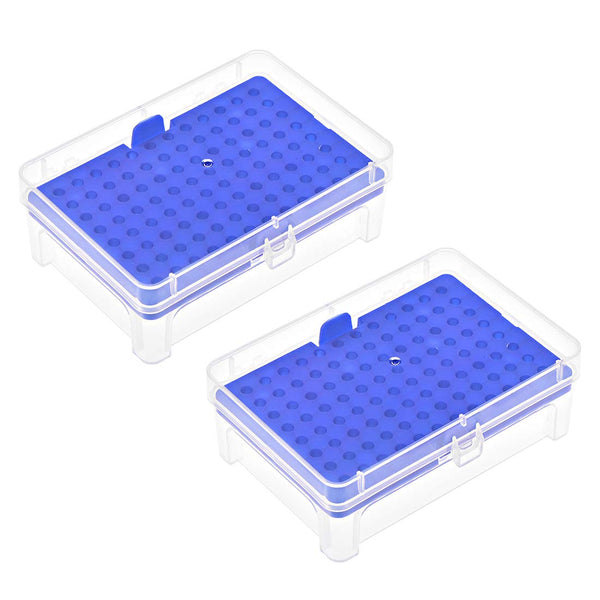 uxcell Pipette Tips Box, 96-Well Polypropylene Tip Holder, 10ul Pipettor, 4.5mm Hole Diameter, Blue, 2Pcs