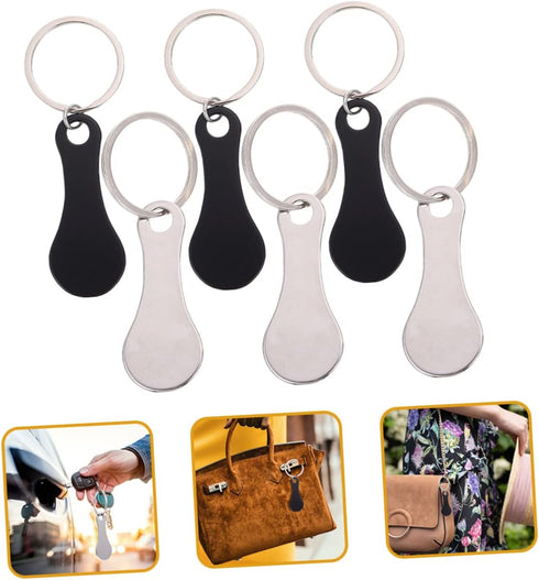 6pcs NUOBESTY Shopping Cart Token Keychain Stainless Steel Keychain Ring Shopping Token Holder Decorative
