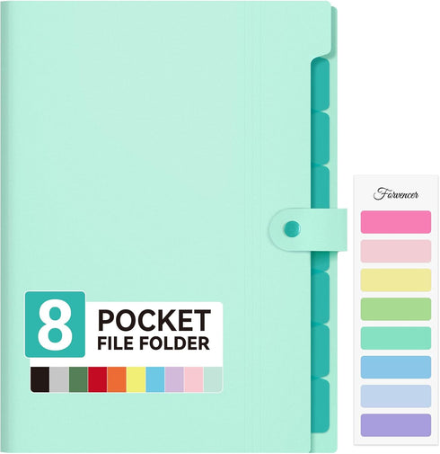 Forvencer Expanding File Folder with 8 Pocket, Portable Letter Size Accordion File Organizer, Mint Green