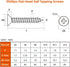 #6 x 3/8" Flat Head Sheet Metal Screws, Self Tapping, Stainless Steel 18-8 (304), 100 PCS