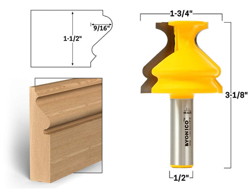 1-1/2-Inch 1/2-Inch 16129 YONICO Router Bits Base Cap Molding Shank