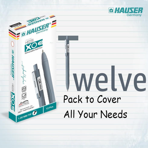 HAUSER XO 20 Black Ballpoint Pens, 12 Pc, 1.00 MM Bold Pens for School and Office Supplies