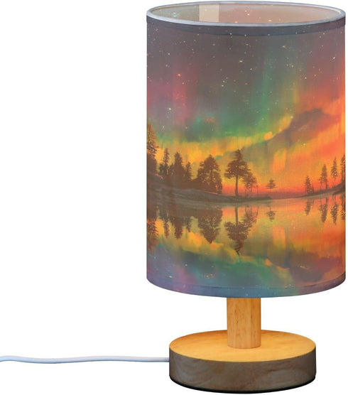 ALAZA Bedside Table Lamp for Bedroom Forest Rainbow Aurora Nightstand LED Light Lamps with USB Port Linen Fabric Shade