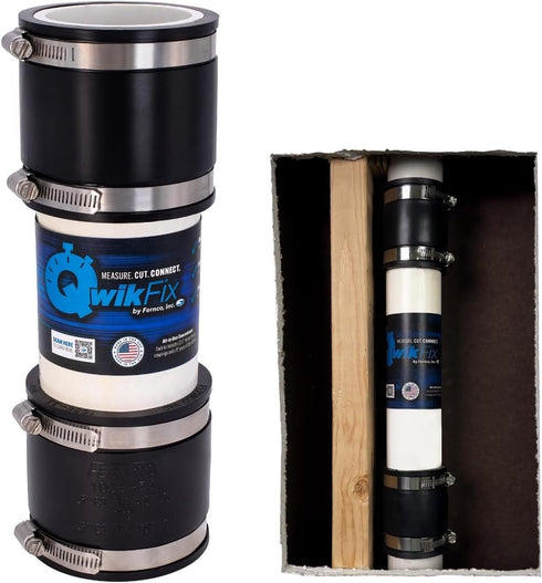 Fernco QwikFix Broken Pipe 3" Coupling Repair Kit for Plastic, Cast Iron, and Steel Pipes in Black