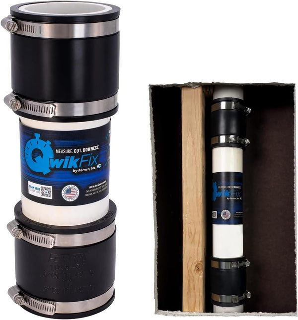 Fernco QwikFix Broken Pipe 3" Coupling Repair Kit for Plastic, Cast Iron, and Steel Pipes in Black