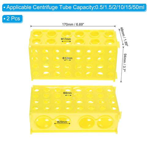 PATIKIL 80 Wells Tube Rack - 2 Pcs Vial Rack for Microcentrifuge Tubes 0.5/1.5/2/10/15/50ml, Yellow