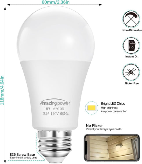 Dusk to Dawn E26 LED Bulbs, 9W (60W Equivalent), 825LM, 2700K Soft White, Auto On/Off, 4-Pack for Outdoor Lighting