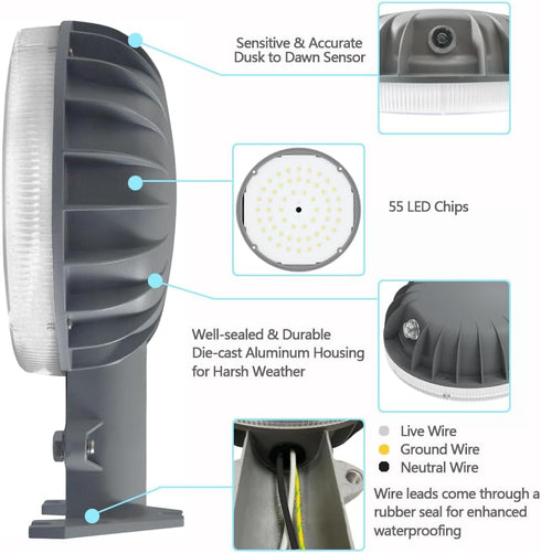 6000LM 42W 4000K 110-240V, Owleye Dusk to Dawn Outdoor Lighting LED Barn Light Security Lights, Daylight, AC ETL