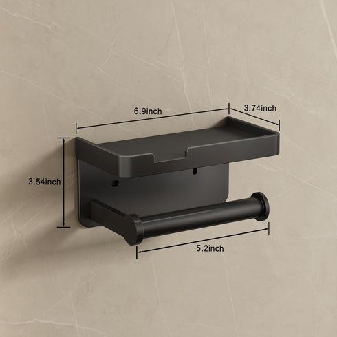 VOLDRA Toilet Paper Holder with Phone Shelf, Self-Adhesive or Screw-in Toilet Tissue Roll Holder Wall Mount, Rustproof
