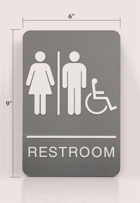 Headline Sign 5222 ADA Wheelchair Accessible Restroom Sign, 6 x 9 Inches, Light Gray/White, Made in USA