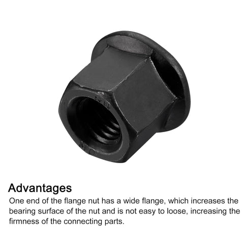 uxcell M12 5pcs 10.9 Flange Hex Nuts, Grade Carbon Steel Black Oxide Finished Hex Flange Nuts for Machinery