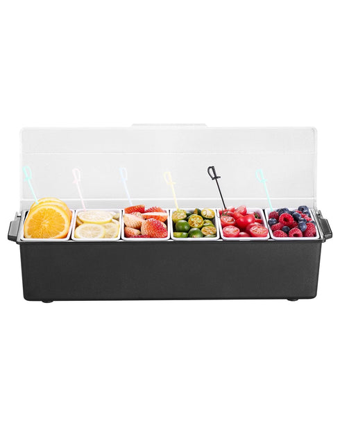 VEVOR Chilled Condiment Server, 6 Compartment Ice Cooled Condiment Serving Container, Chilled