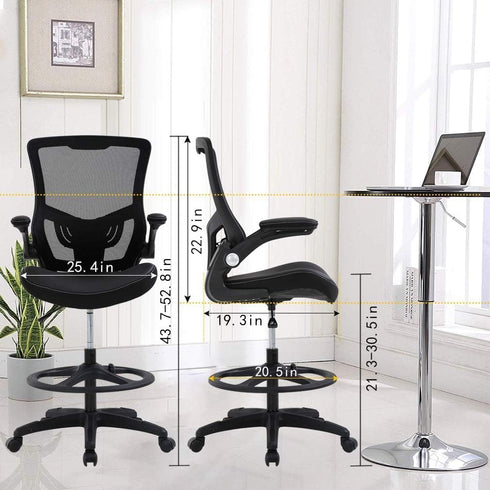 PayLessHere Drafting Chair Ergonomic Tall Office Chair Standing Desk Chair with Flip Up Arms Foot Rest Back Support