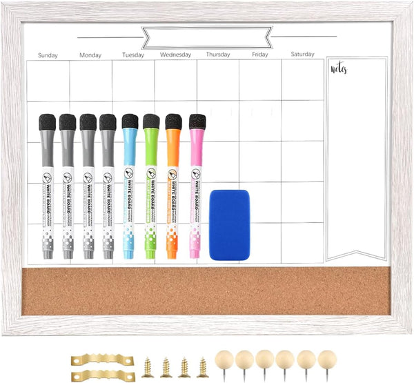 TORASO 13" x 17" Whiteboard Calendar & Corkboard, Combination Dry Erase White Board & Bulletin Board