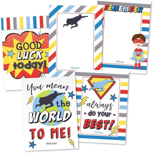 Lunch Box Notes for Kids – 25 Motivational Cards for Boys, Superhero Lunch Box Notes with Positive Affirmations