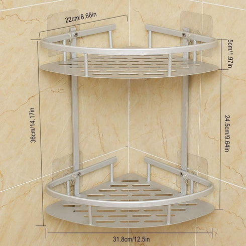 2 Hawsam No Drilling Bathroom Corner Shelves, Aluminum Tier Shower Shelf Caddy Adhesive Storage Basket for Shampoo