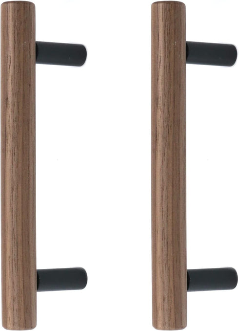 2Pcs 3.8"/96mm) Walnut Solid Wood Pulls Handles Aluminum Alloy Black Base Kitchen Wardrobe Cabinet Hardware Pull Handle
