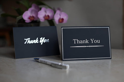 T&M Quality Designs LLC 120 6 4x6 Inches Elegant Thank You Cards in Black with Matching Black Envelopes and Sealing