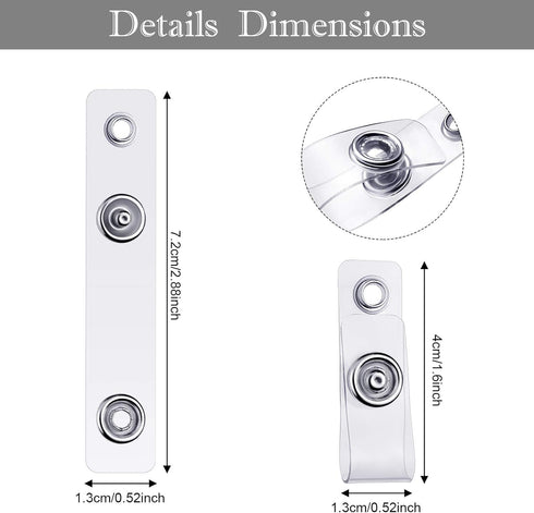 Clear ID Badge Holder Strap, Plastic Badge Strap with Snap and Eyelet Vinyl Clips for Card Holder (50 Pieces)