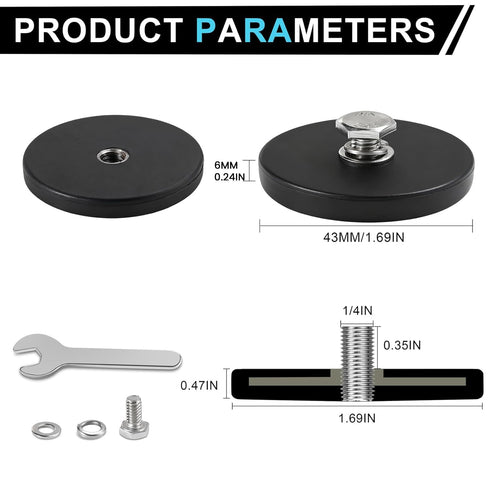 1/4 inch 30LBS 12Packs DIYMAG Rubber Coated Anti-Scratch Mounting Magnet for Camera, Adhesive Power Magnets Based