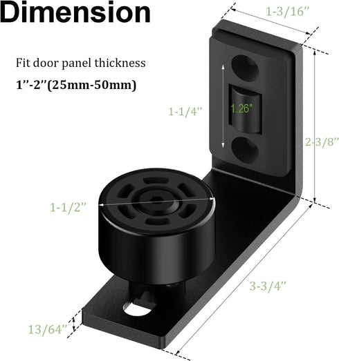 Sliding Barn Door Floor Guide Wall Mount Hardware with Adjustable Stay Rollers, Smooth Wheels, Black 2 Pack