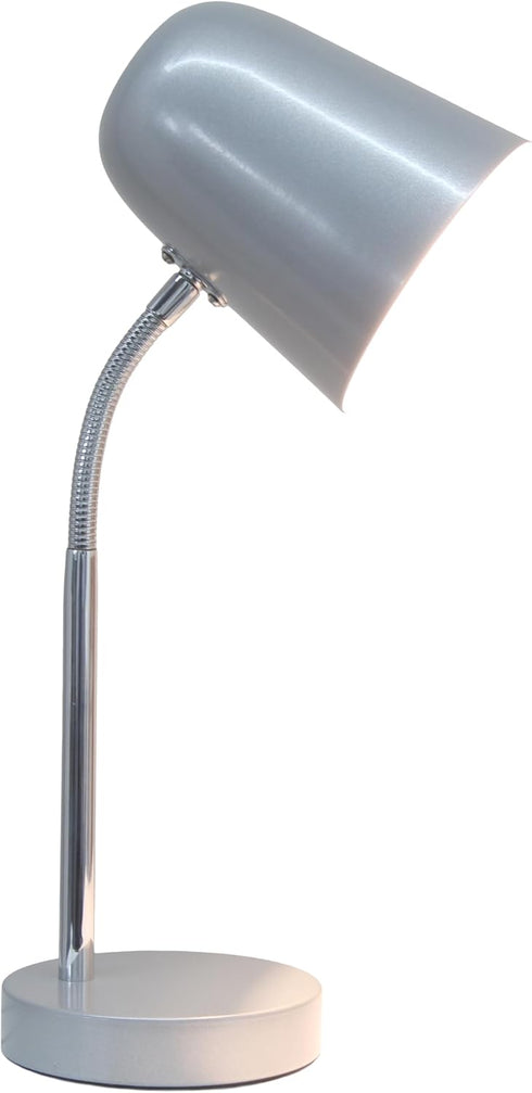 LD1075-SLV 15.28" Simple Designs Sleek Essentials Minimalist Metal Desk Task Lamp, for Office, Desk, Nightstand, Dorm