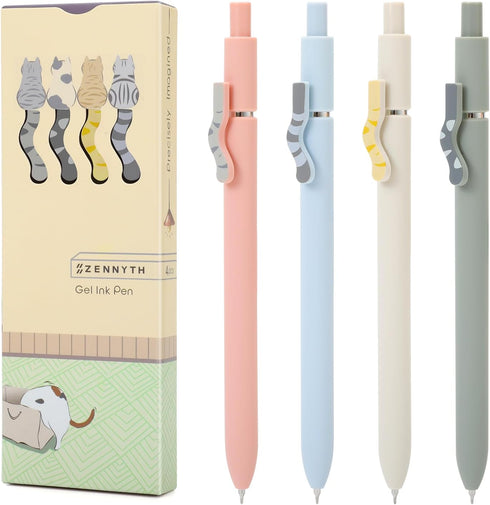 FIOVER Cat Pens, 4 Pcs Gel Pens, 0.5mm Quick Dry Black Ink, Fine Point Smooth Writing for Cat Lover Gifts