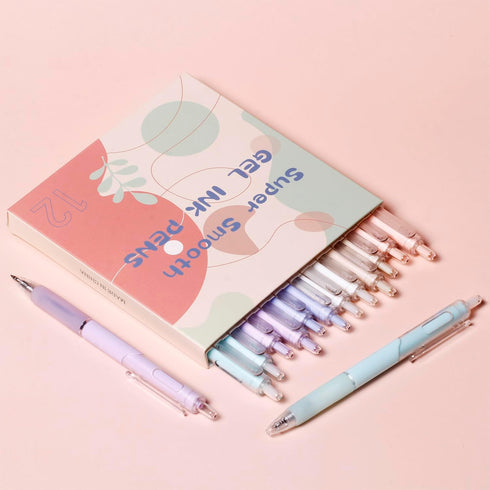 Ultra Fine Gel Pens 12 Pack, 0.38mm Smooth Writing Pens for Girls Women - Cute Office School Supplies