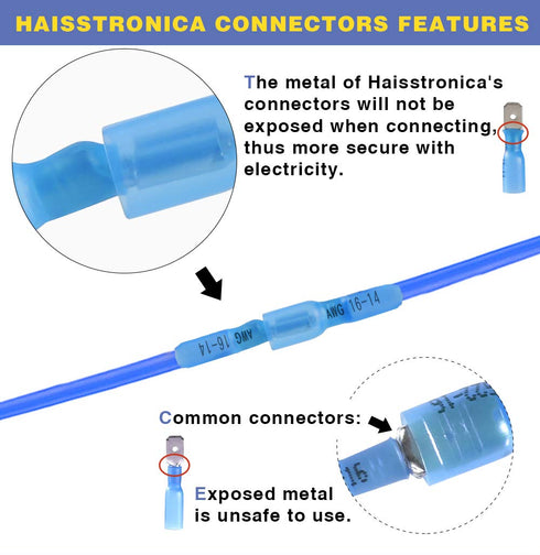 haisstronica 100pcs Red Heat Shrink Female Spade Connectors, 22-16 Gauge Insulated Electrical Crimp Terminals