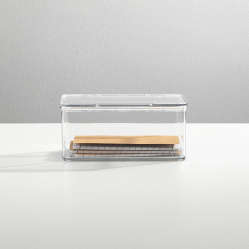 mDesign Small Plastic Home Office Storage Organizer Box with Hinged Lid for Desktops - Holds Pens, Pencils, Sticky