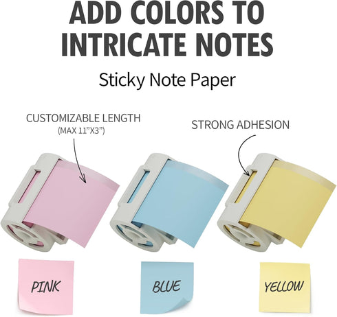 Nemonic Sticky Note Cartridge | 3 Rolls Printable Sticker Paper for Label Printer MIP-001LW | Thermal Printer Paper Roll Labels | Colorful Sticky Notes (Blue, Pink, Yellow)