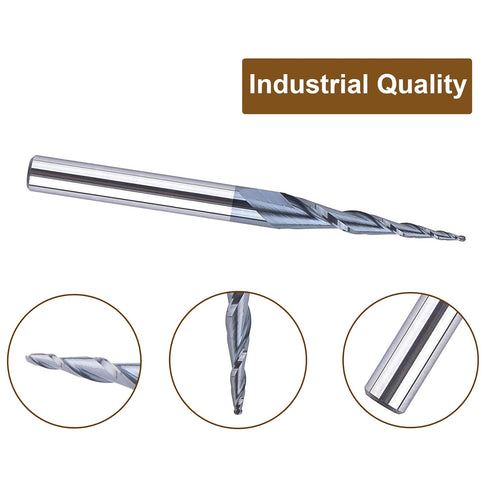 SpeTool Tapered Ball Nose Spiral Router Bit, 1.0mm Tip Diameter (0.5mm Radius) 4.82 Deg for CNC Milling Engraver