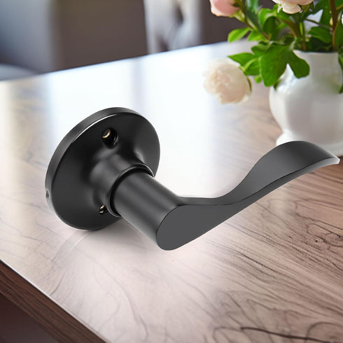 GOBEKOR Right-Handed Black Dummy Door Lever Handle for Closet Doors, Non-Turning Lock for Pantry