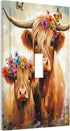 HTSAHKV 3 5 Inch Highland Cow Family Wall Plate Light Switch Cover Single Gang Outlet Faceplate Print Plate Cover X