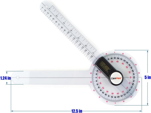 GemRed 12" Digital Goniometer, 360 Degree Physical Therapy Plastic Protractor for Joint Range of Motion