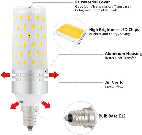 4 Pack E12 Bulbs, 16W Bulbs 100 3000K, 1500lm, Non-Dimmable, Bulbs LED Candelabra LED Light Watt Equivalent, Warm White