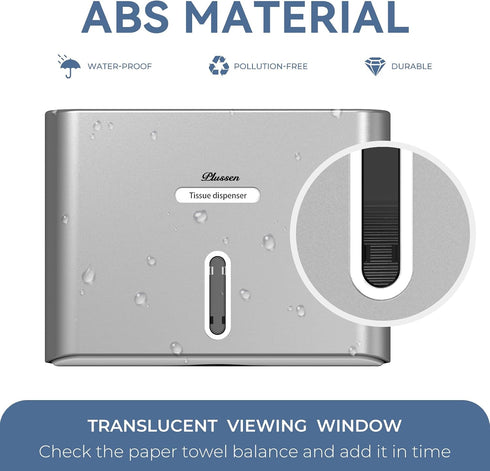 Commercial Paper Towel Dispenser Wall Mount, Adhesive No Drilling Multifold Trifold C Fold Hand Towel Dispenser,Silver