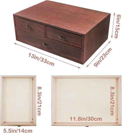 Wood Desktop Organizer, Wooden Storage Cabinet with 3 Drawers for Home Office Supplies, 13 * 9 * 6in
