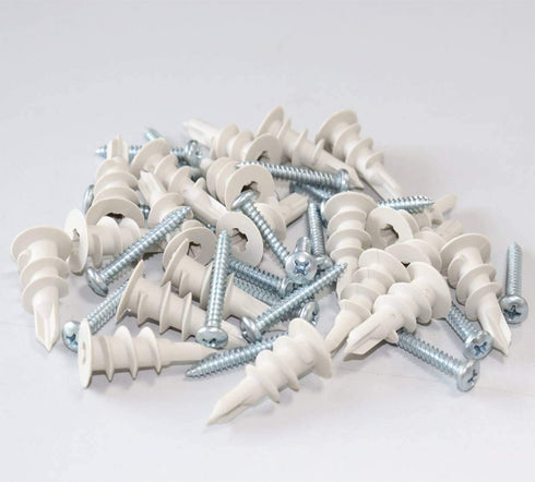 Self Drilling Drywall Plastic Anchors with Screws - 100 Pieces (50 Pairs) Expansion Screws