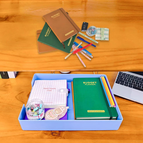 Desk Letter Tray, 2PCS A4 Size Plastic Stackable File Document Organizer for Office Desktop Paper Holder, Blue