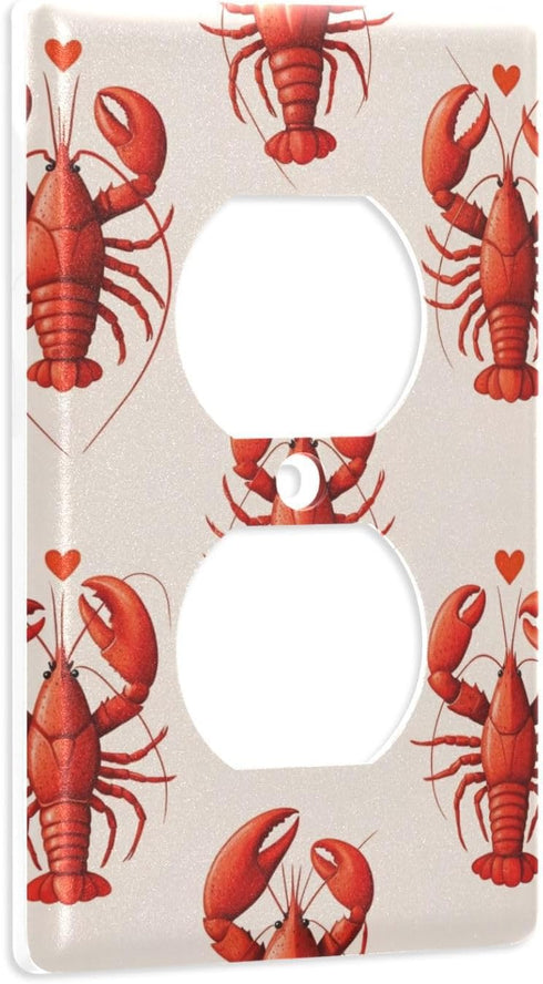 WELLDAY 1-Gang 4.50" 2.76" Lobster and Hearts Red Pattern Duplex Wall Plate, Duplex Device Receptacle Wallplate x