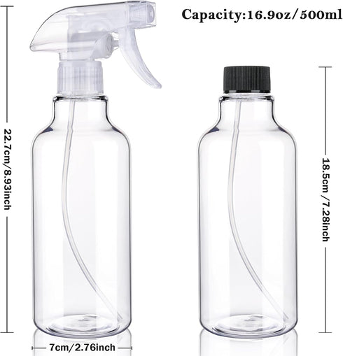 Plastic Spray Bottles, Empty 16.9oz/500ml, 2 Pack Heavy Duty Mist/Stream Water Bottle for Cleaning